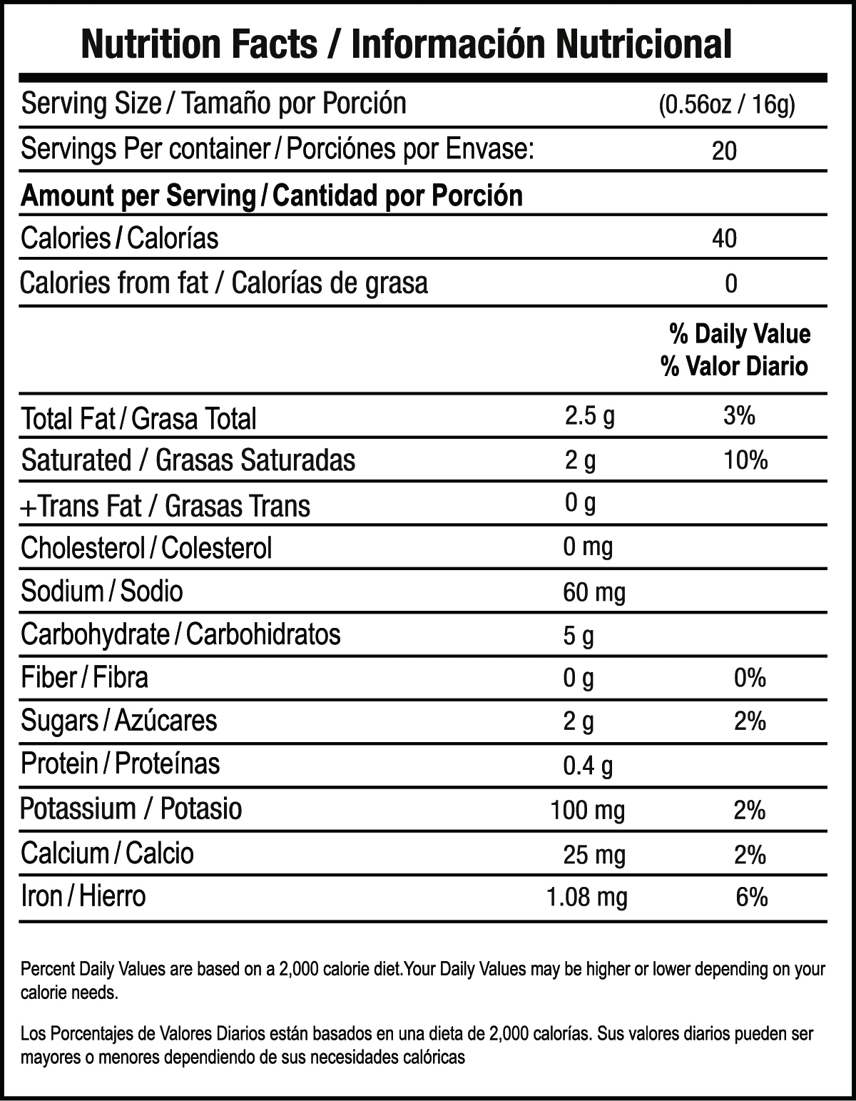 Latte Dorado nutrition facts