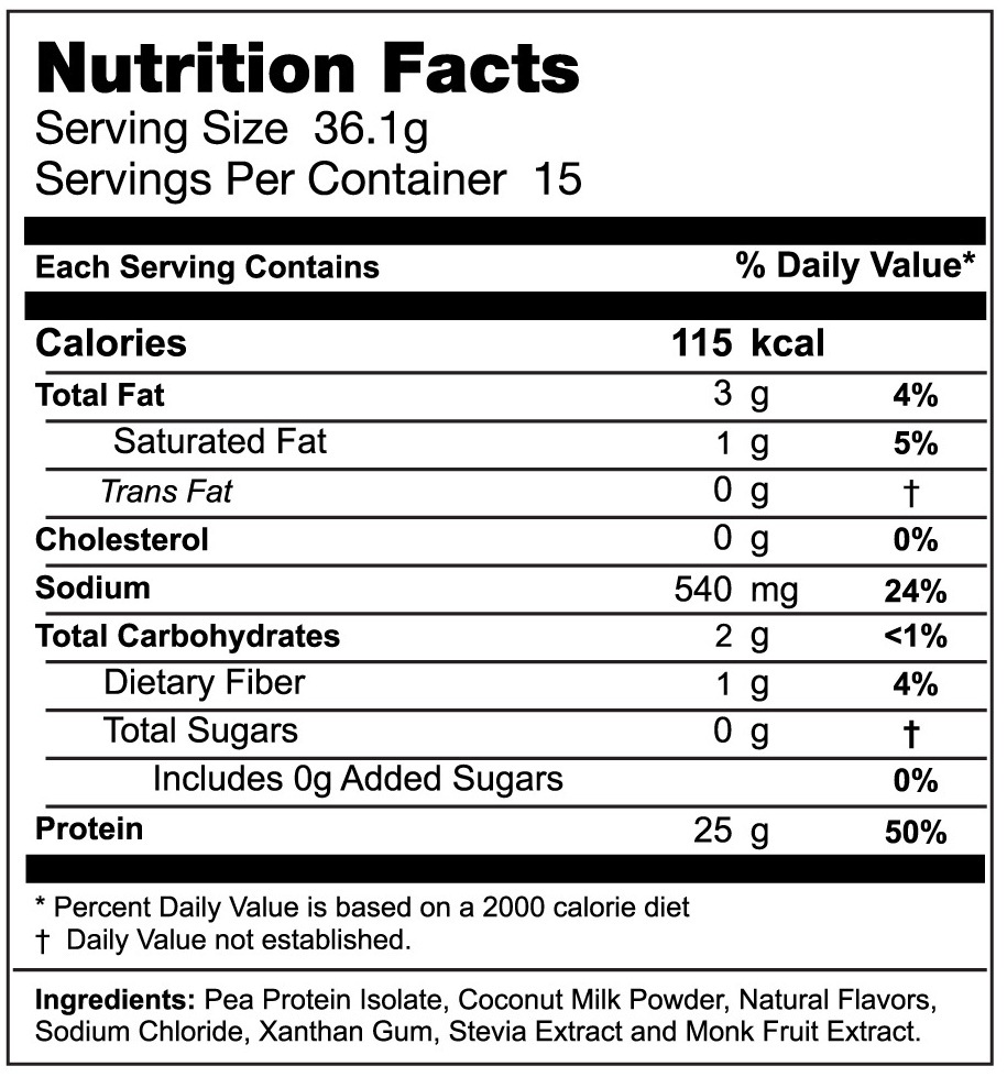 Vida Pure Vanilla Bean nutrition facts